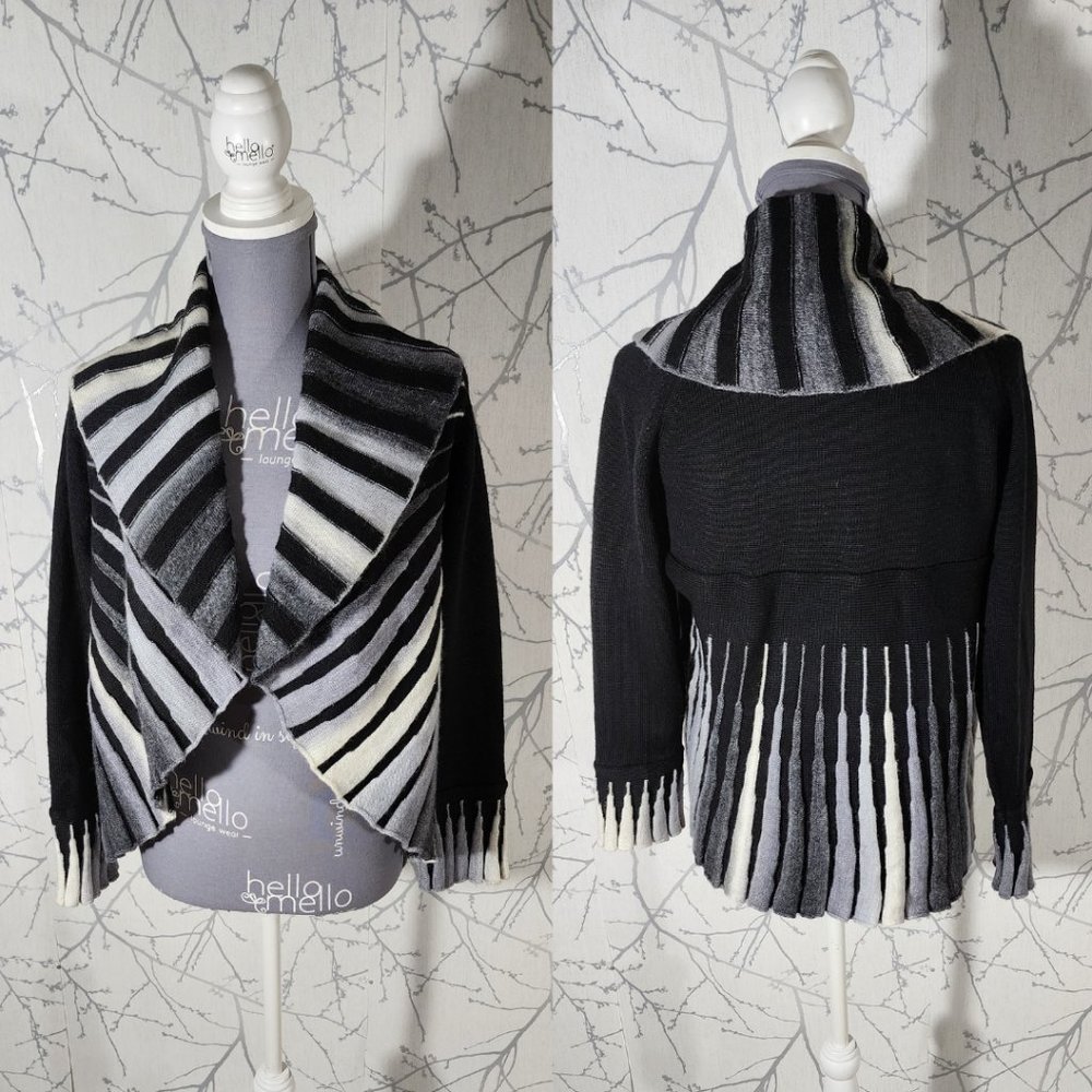 Angel by Sabri Ozel Black Striped Merino Wool Circle Cardigan